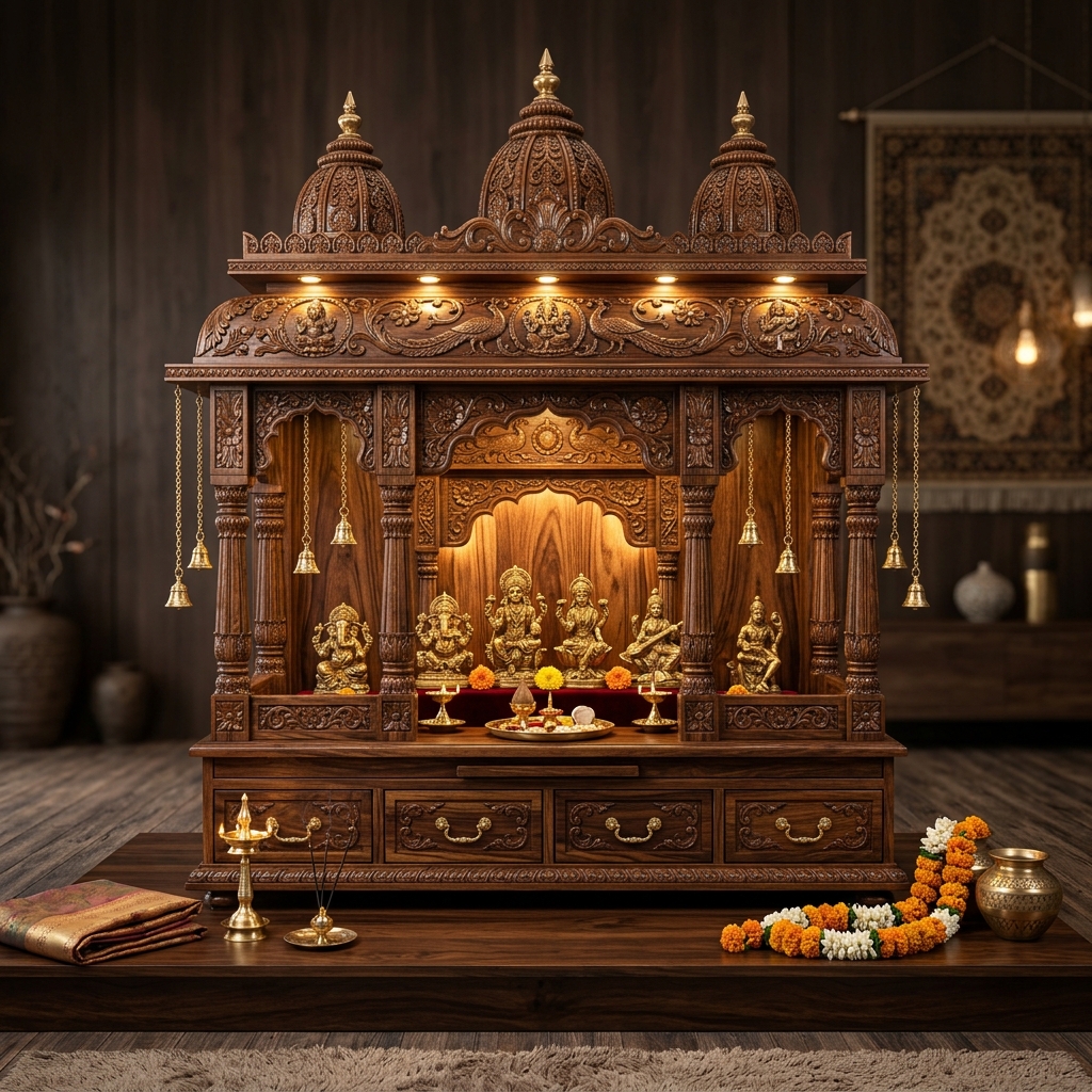 Shri Krishna Grand 4-Tier Sheesham Temple